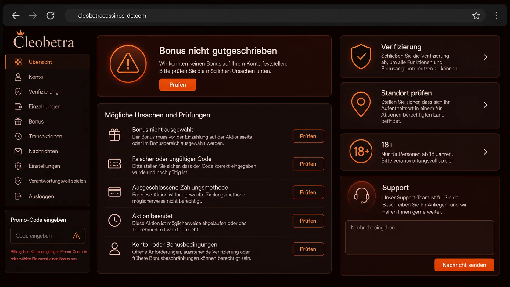 Bonus wurde nicht gutgeschrieben