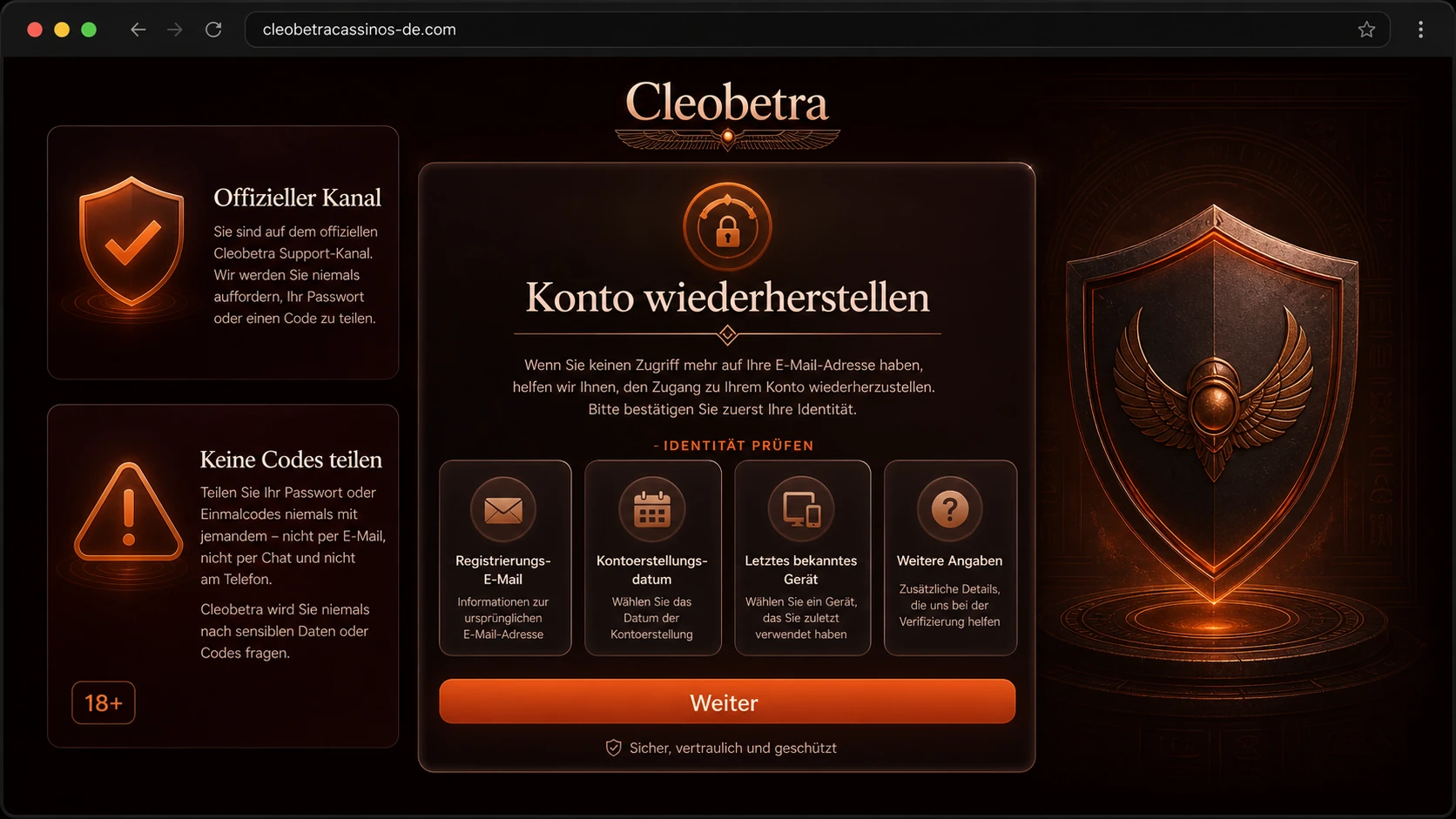 Cleobetra Konto wiederherstellen